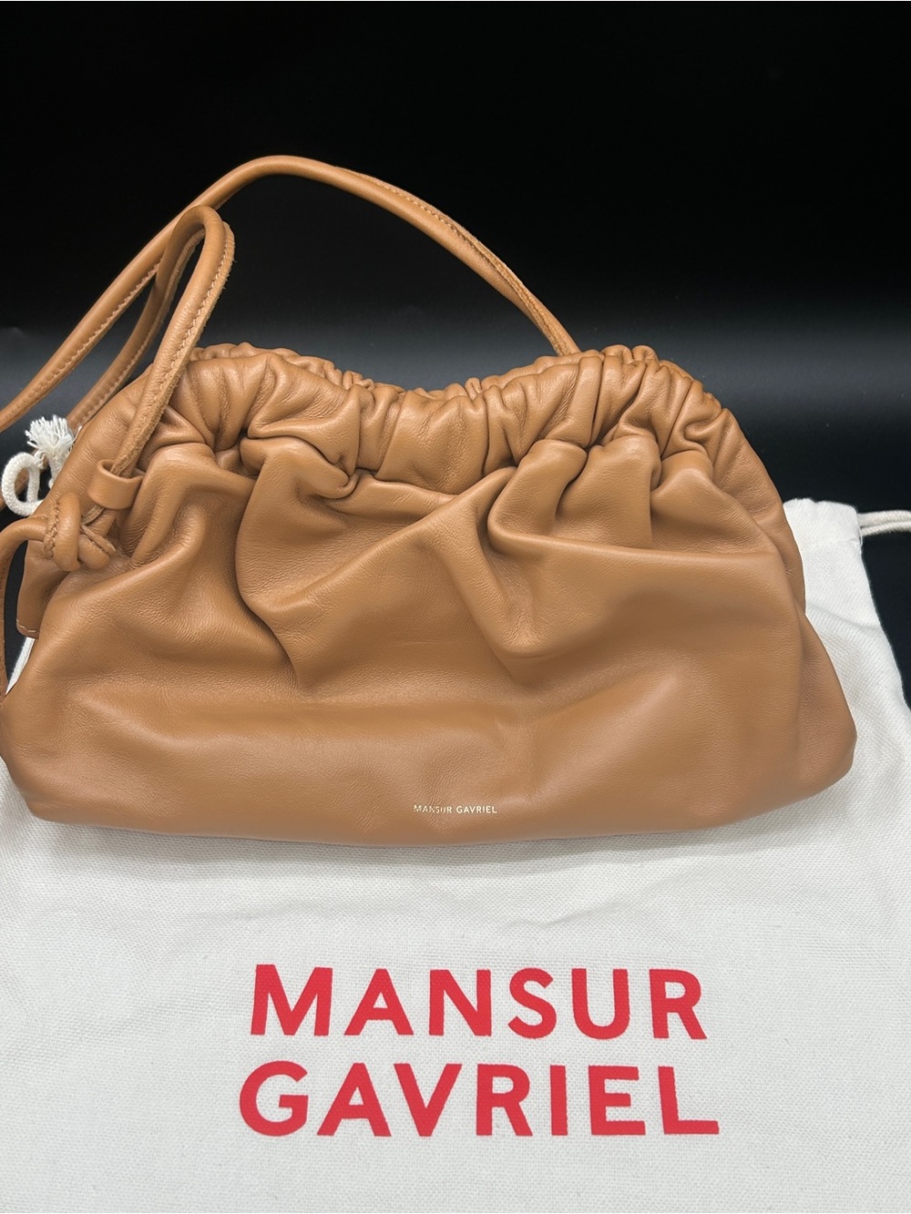 Mansur Gavriel Leather Mini Cloud Clutch Purse Shoulder Bag Crossbody Caramel